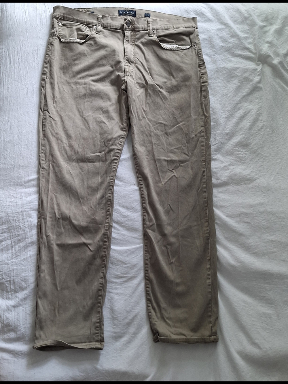 Lucky Brand 121 Slim Straight Pants Mens 38x32 Tan Khaki Casual Chino